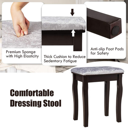 DORTALA Vanity Table Set with 360° Mirror &amp; Cushioned Stool, Makeup Table with 10 LED Dimmable Bulbs, Bedroom Wood Dressing Table with 5 Drawers and Removable Box Organizer, Gift for Females (White)