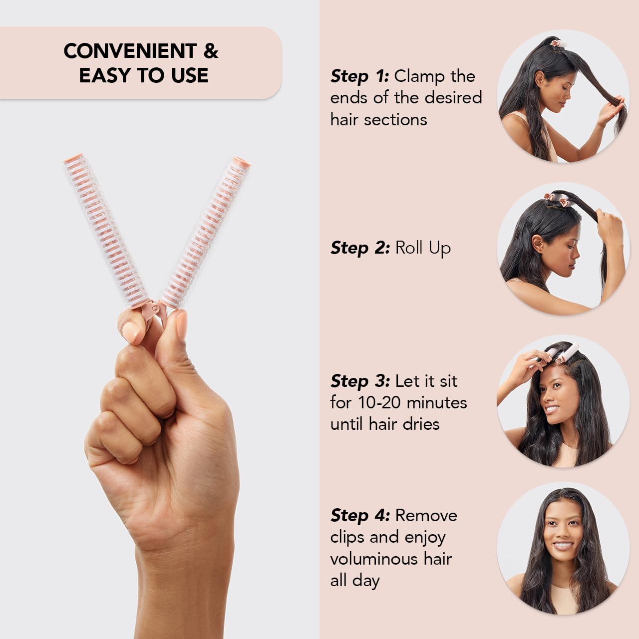Kitsch Instant Volumizing Hair Clips for Women - Roller Clips for Volume, Curls &amp; Root Lift on All Hair Types | Easy to Use | 2 Pcs