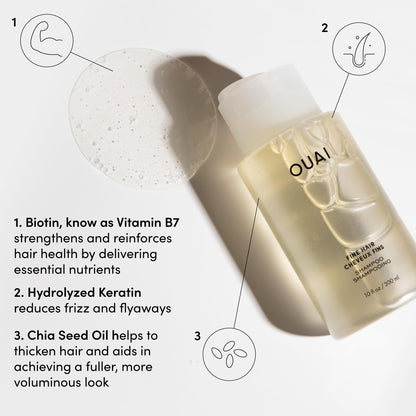 OUAI Fine Shampoo - Volumizing Shampoo with Strengthening Keratin, Biotin &amp; Chia Seed Oil for Fine Hair - Delivers Clean, Weightless Body - Paraben, Phthalate &amp; Sulfate Free Hair Care - 10 fl oz