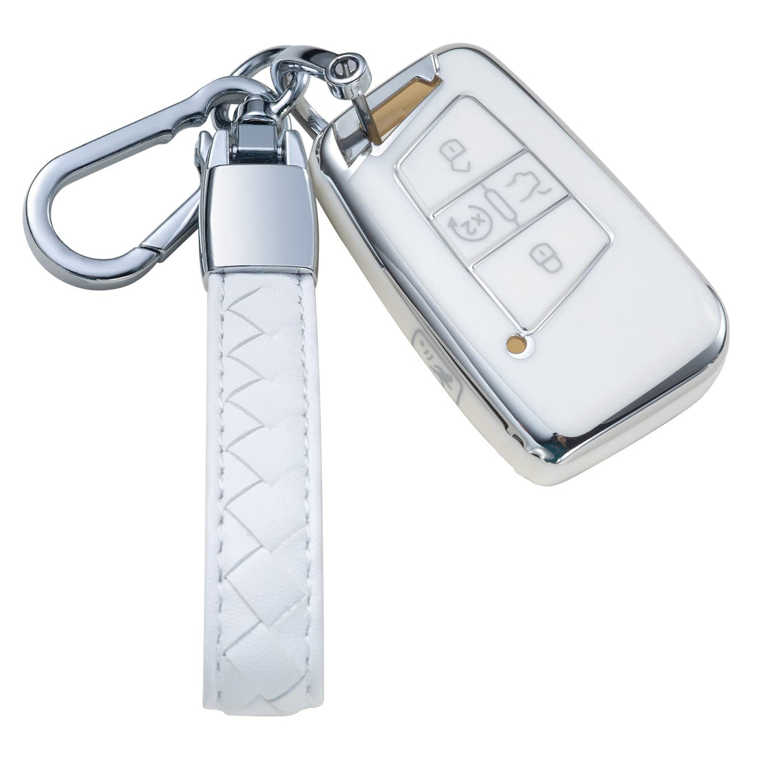 Compatible with VW Volkswagen Key Fob Cover with Leather Lanyard, Car Key Case Shell Protection for Volkswagen Tiguan Atlas Jetta Passat Golf Alltrack Smart Remote Control,Green