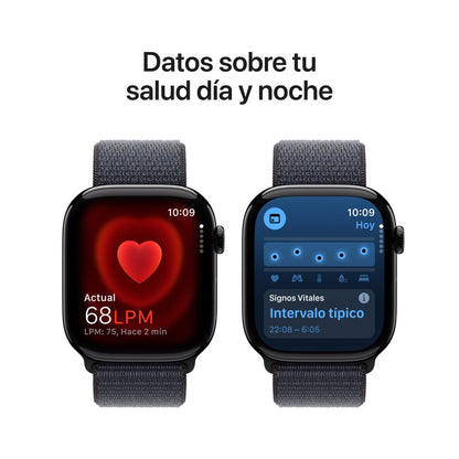 Apple Watch Series 10 [GPS 46mm] Smartwatch with Jet Black Aluminium Case with Black Sport Band. Fitness Tracker, ECG App, Always-On Retina Display, Water-Resistant