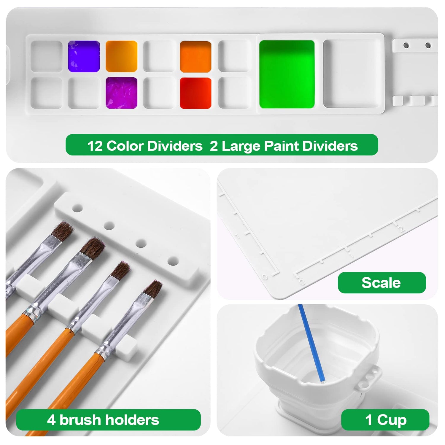 AWOKE Silicone Painting Mat - 20&quot;X16&quot; Silicone Art Mat with 1 Water Cup for Kids - Silcone Craft Mat has12 Color Dividers - 2 Paint Dividers (White)