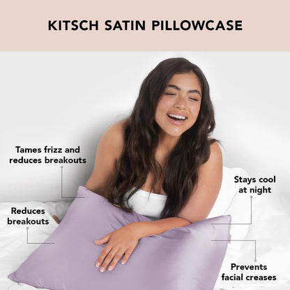 Kitsch Satin Pillowcase with Zipper for Hair &amp; Skin, Softer Than Silk Pillow Cases Queen, Smooth Pillow Covers, Machine Washable, Wrinkle-Free, Cooling Satin Pillow Cases Standard Size 19&quot;x26&quot;, Ivory