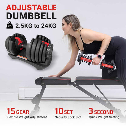 MotionGrey Adjustable Dumbbell Set 5 to 52.5LBs, Weights Dumbbells set of 2, Bonus High Strength Hand Grip, Home Gym Barbell 10 lb dumbbells pair