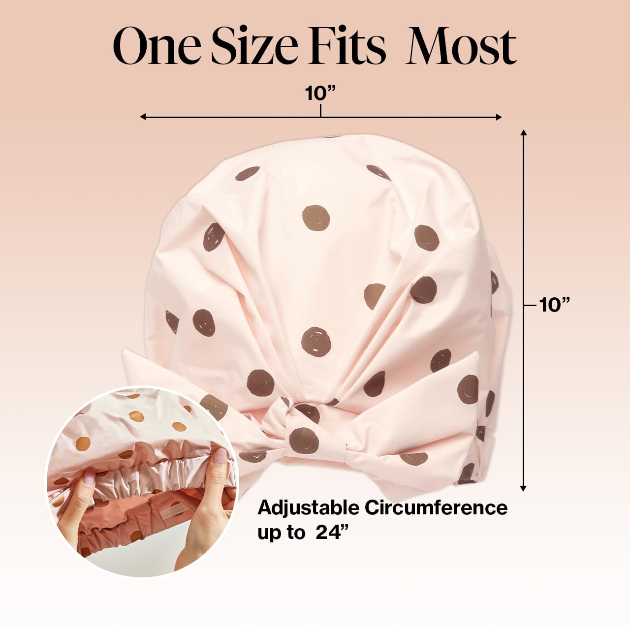 Kitsch Luxury Shower Cap for Women - Reusable Shower Cap for Long Hair with Non Slip Silicon Grip | Waterproof Hair Cap for Shower with One Size Fits Most | Stylish Hair Cover for Shower (Blush Dot)