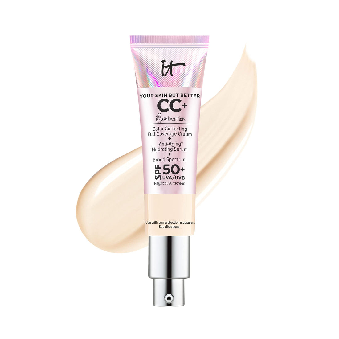 IT Cosmetics Your Skin But Better CC+ Cream Illumination - Color Correcting Cream, Full-Coverage Foundation, Hydrating Serum &amp; SPF 50+ Sunscreen Radiant Finish 1.08 fl oz