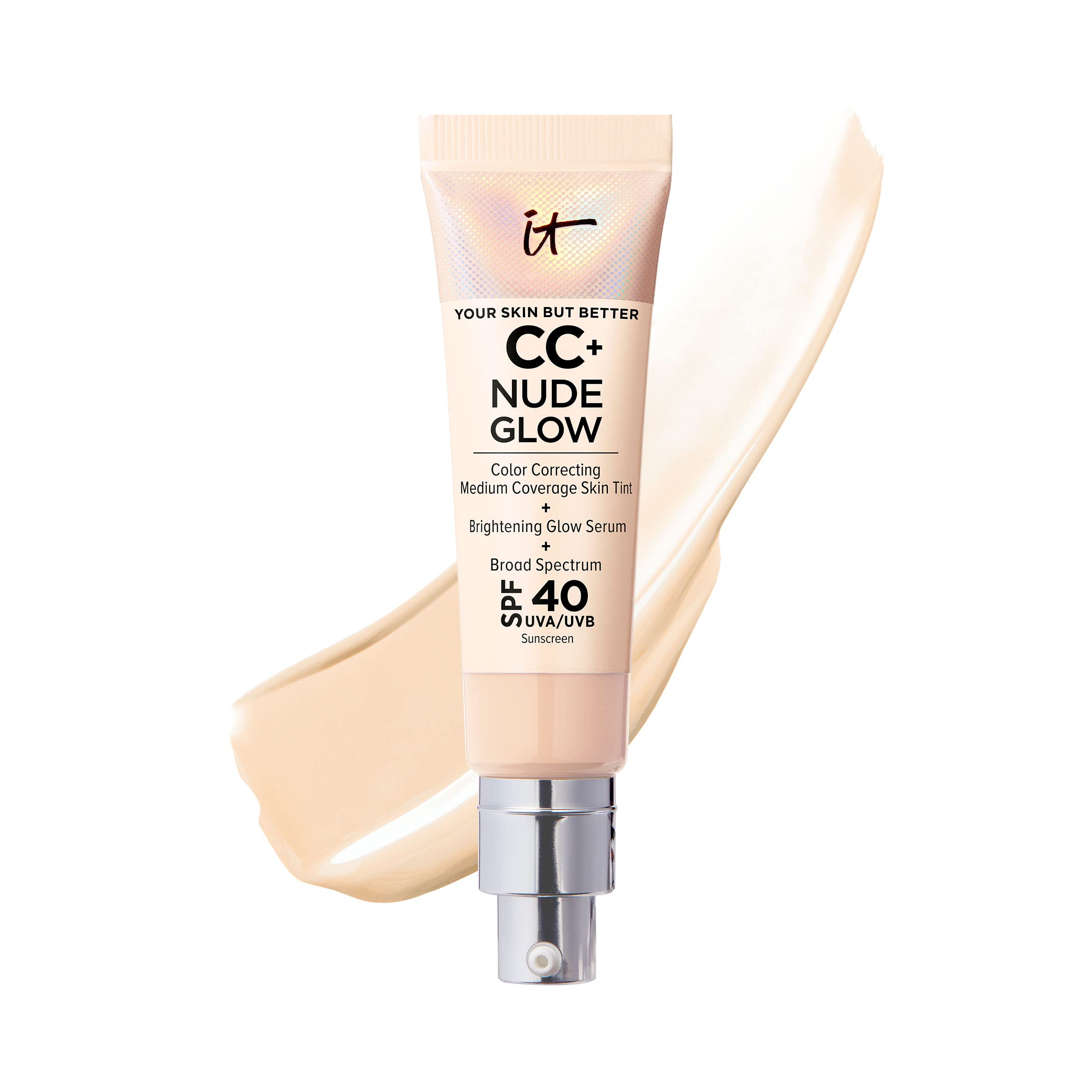 IT Cosmetics CC+ Nude Glow Lightweight Foundation + Glow Serum with SPF 40 - With Niacinamide, Hyaluronic Acid &amp; Green Tea Extract - 1.08 fl oz