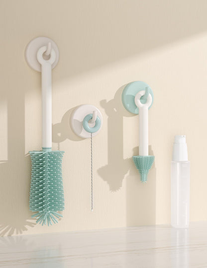 Momcozy Bottle Brush Kit, Innovative Push-Press Design for Better Cleaning - Baby Bottle Cleaner Brush for Baby Bottle, Breast Pumps, Nipples, and More - Can Generate Foam for Better Cleaning, Pink
