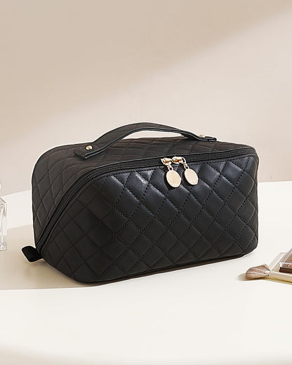 EACHY Travel Makeup Bag,Large Capacity Cosmetic Bags for Women,Waterproof Portable Pouch Open Flat Toiletry Bag Make up Organizer with Divider and Handle