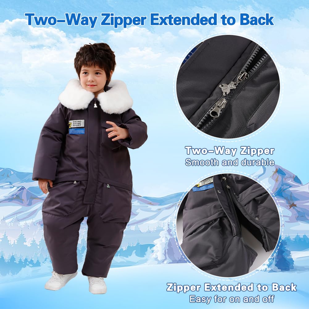 Xifamniy Toddler Snowsuit 2T 3T 4T 5T Ski Suit Baby Boy Girl Winter Clothes Coat Outwear Snow Suit Hooded Romper Jumpsuit