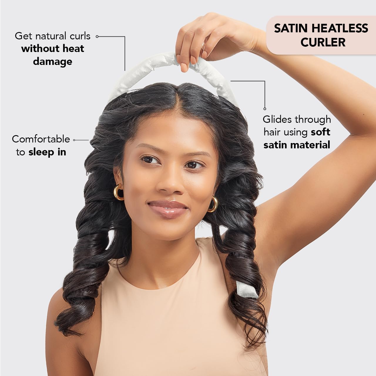 Kitsch Satin Heatless Curling Set for No-Heat Soft Curls | Overnight Hair Curlers &amp; Curling Rod Headband, Frizz-Free Styling | Gentle Rollers for All Hair Types - 1 Pack (Charcoal)