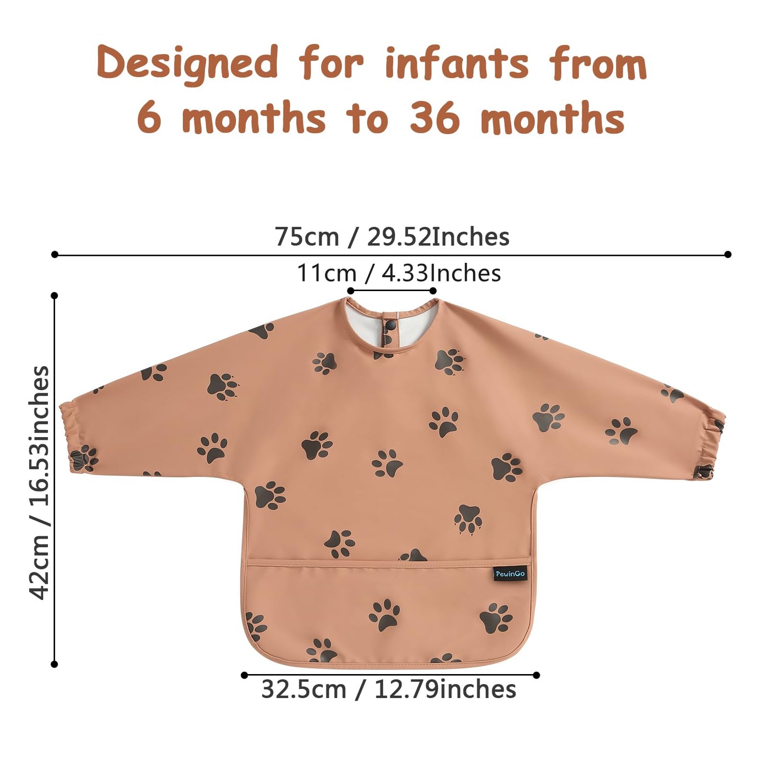 PewinGo Weaning Bib with Long Sleeves &amp; BLW, Soft and Skin-Friendly Material, Coverall Bibs for Baby Feeding, Waterproof and Easy to Clean &amp; Machine Washable, for Baby Infant Toddlers (Pink)