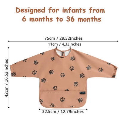 PewinGo Weaning Bib with Long Sleeves &amp; BLW, Soft and Skin-Friendly Material, Coverall Bibs for Baby Feeding, Waterproof and Easy to Clean &amp; Machine Washable, for Baby Infant Toddlers (Pink)