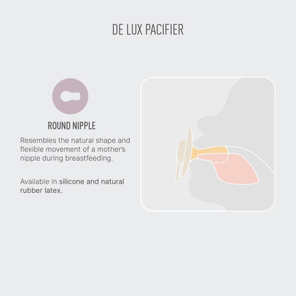 BIBS De Lux Baby Pacifier 2-Pack | Made in Denmark | BPA Free Dummy Soother, Round Nipple. Natural Rubber Latex, Size 2 (6-18 Months), Vanilla/Dark Oak