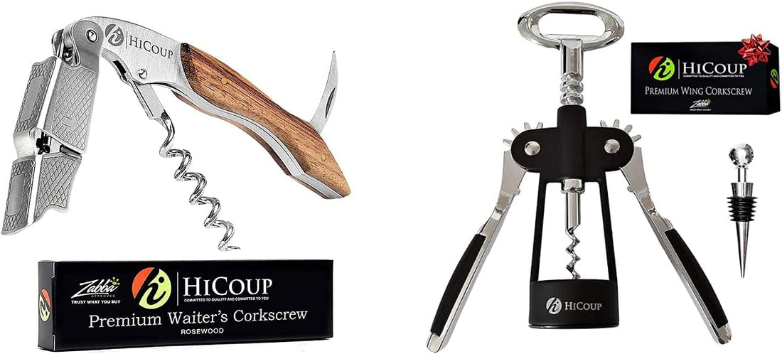 HiCoup Kitchenware Wine Openers - Corkscrew Bottle Openers, Foil Cutter Key for Waiters, Bartenders and Wine Corkscrew &amp; Bottle Opener - Easy To Use, All-In-One Beer And Wine Bottle Openers w/Stopper
