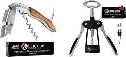 HiCoup Kitchenware Wine Openers - Corkscrew Bottle Openers, Foil Cutter Key for Waiters, Bartenders and Wine Corkscrew &amp; Bottle Opener - Easy To Use, All-In-One Beer And Wine Bottle Openers w/Stopper