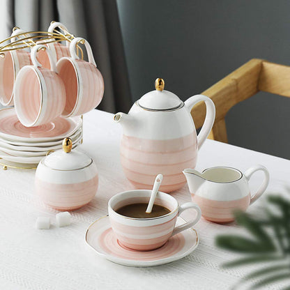 Sweejar Porcelain Tea Sets, 8 OZ Cups &amp; Saucer Service for 4, Teapot Sugar Bowl Cream Pitcher Teaspoons and Tea Strainer for Adult Tea Coffee Afternoon Party(Blue)