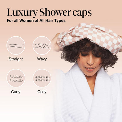 Kitsch Luxury Shower Cap for Women - Reusable Shower Cap for Long Hair with Non Slip Silicon Grip | Waterproof Hair Cap for Shower with One Size Fits Most | Stylish Hair Cover for Shower (Blush Dot)