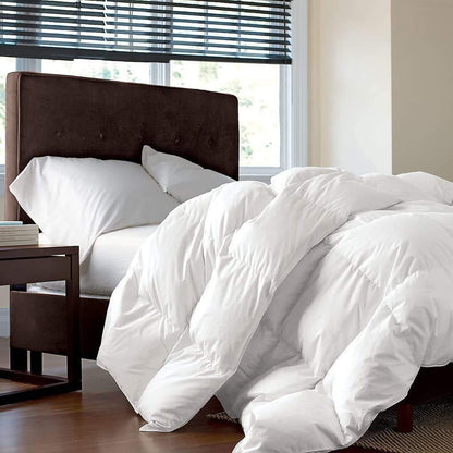 Luxurious Queen Size Goose Down Fiber Waterfowl Feather Fiber Comforter Duvet, 100% Egyptian Cotton Cover, 48 oz. Fill Weight, Baffle Box Design, White Solid