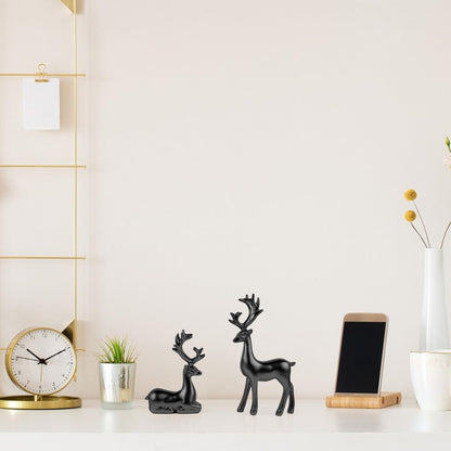 2 Pack Resin Christmas Reindeer Figurines Deer Statues Elk Sculpture Deer Ornaments for Living Figurine Statues TV Cabinet Home Office Wine Cabinet Decoration (Black)