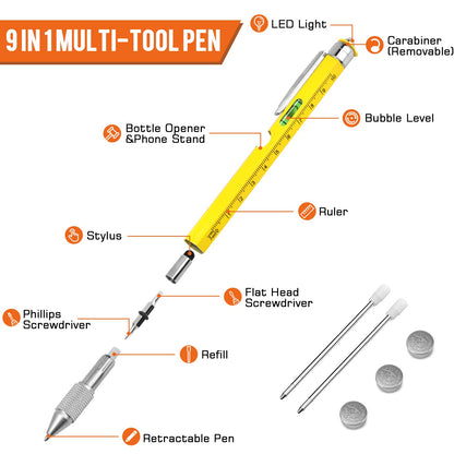 Gifts for Men, Stocking Stuffers for Adults Men, Fathers Day Dad Gifts from Daughter Son Wife, 9 in 1 Multitool Pen, Tools Gadgets for Men, Birthday Christmas White Elephant Gifts for Grandpa Husband