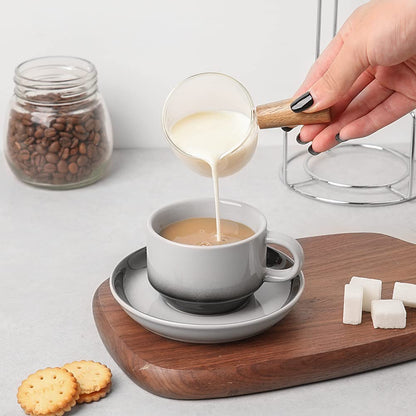 Sweejar Porcelain Espresso Cups with Saucers, 2.5 Ounce Stackable Cappuccino Cups with Metal Stand for Coffee Drinks, Latte, Tea - Set of 4 (Black)