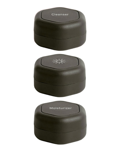 Cadence Travel Containers - Skincare Set - Magnetic Travel Capsules - for Facial Cleanser, Moisturizer, Sunscreen - 3 Small Capsules (0.56oz) with Cleanser, Moisturizer &amp; Sun-Icon Labels - Sand
