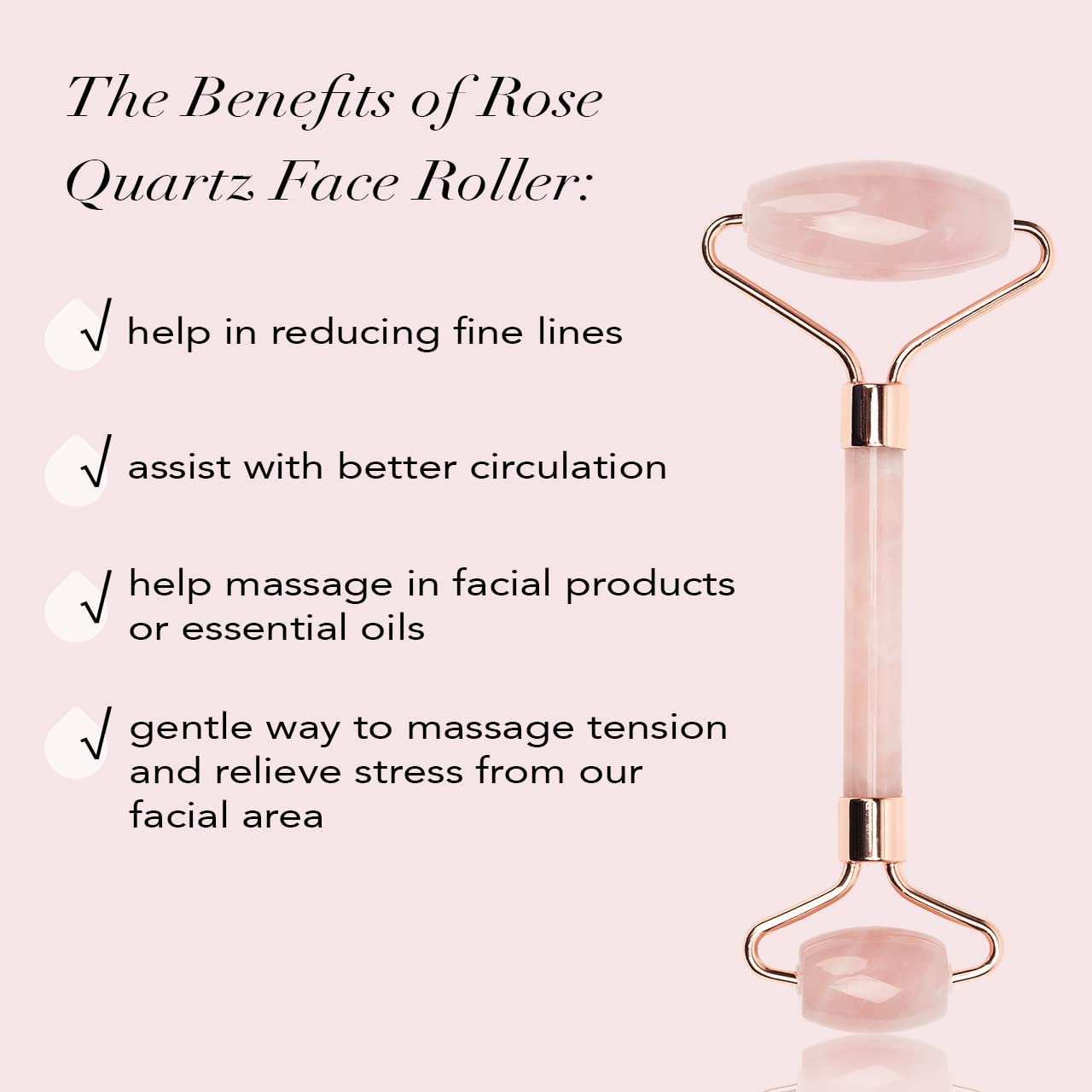 Kitsch Face Massager Rose Quartz Face Roller for Skin Care, Facial Roller &amp; Jade Roller for Face Aging Wrinkles and Lifting, Eye Roller for Puffy Eyes, Rose Quartz Roller for Face Neck Fine Lines 1 Pc