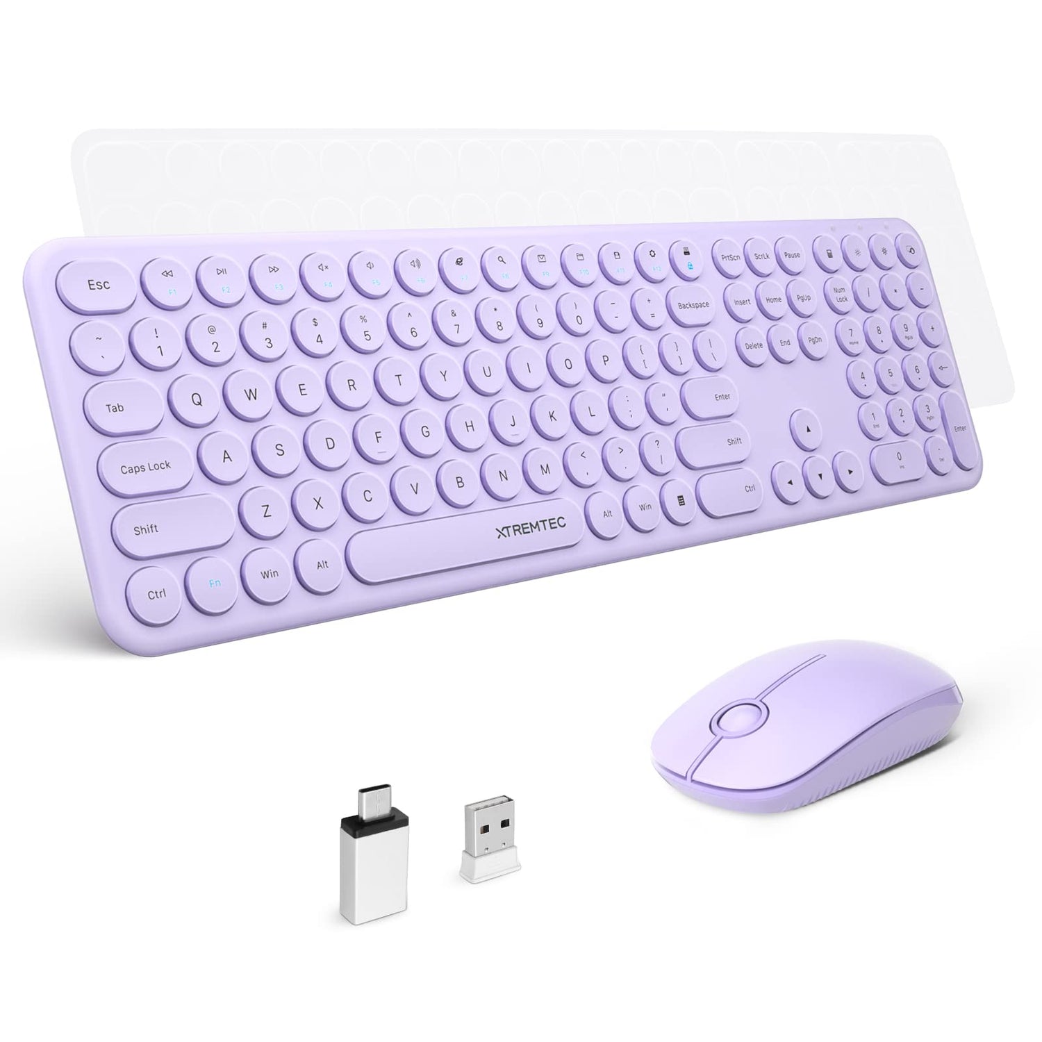 Wireless Keyboard and Mouse, XTREMTEC Cute Keyboard Retro Round Keycap - 2.4GHz Ultra-Slim Quiet Aesthetic Keyboard for Mac Computer Laptop PC Desktops (Rosegold)