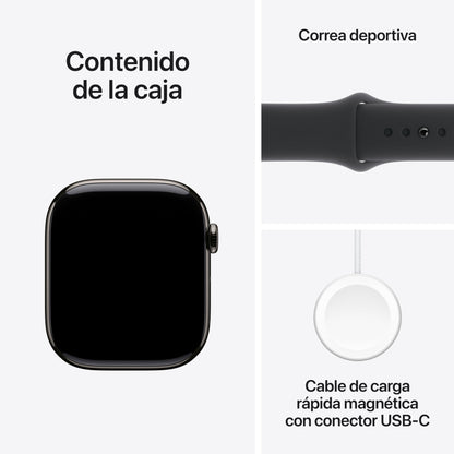 Apple Watch Series 10 [GPS 46mm] Smartwatch with Jet Black Aluminium Case with Black Sport Band. Fitness Tracker, ECG App, Always-On Retina Display, Water-Resistant