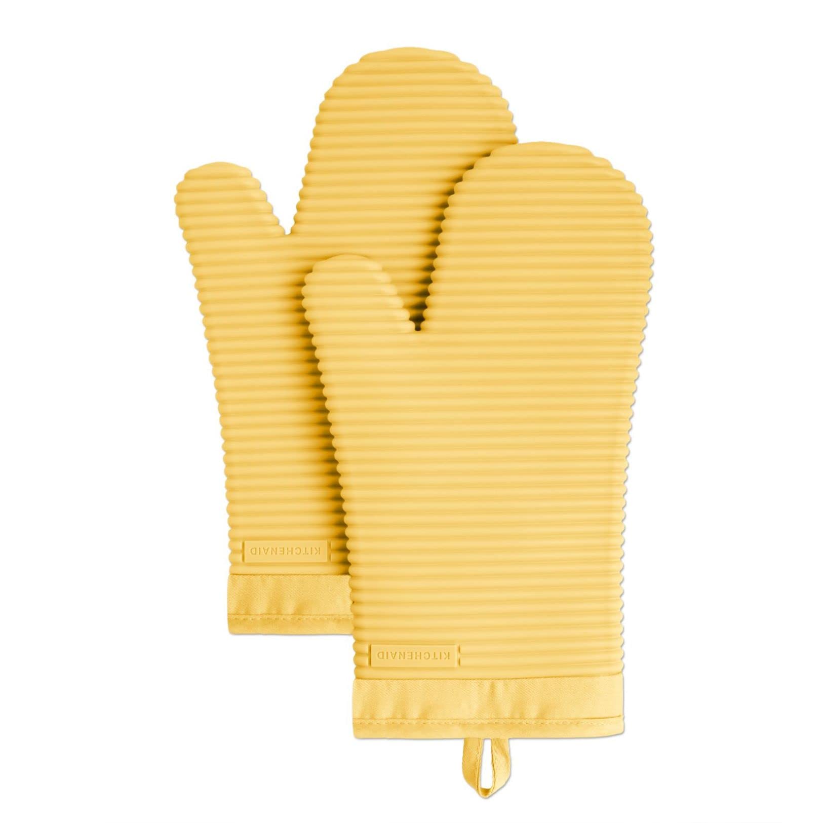 KitchenAid Ribbed Soft Silicone Oven Mitt Set, 7&quot;x13&quot;, Milkshake 2 Count