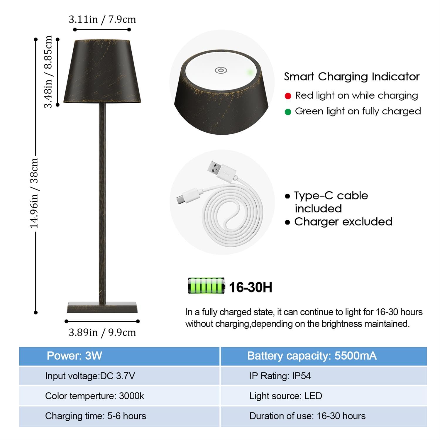 2-Pack LED Cordless Table Lamp, Rechargeable Battery Desk lamp 3W 5500mAh Battery Operated Stepless Dimming Modern Portable Table Light for Restaurant/Bedroom/Outdoor IP54 Waterproof (Off White)