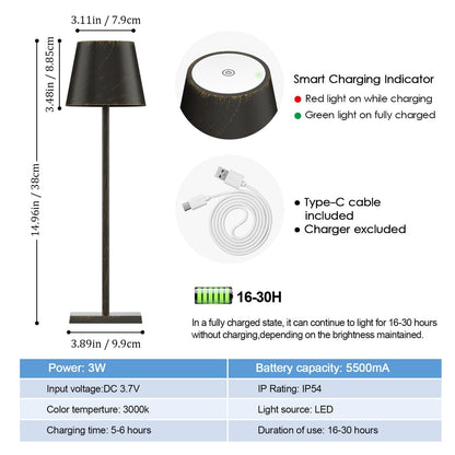 2-Pack LED Cordless Table Lamp, Rechargeable Battery Desk lamp 3W 5500mAh Battery Operated Stepless Dimming Modern Portable Table Light for Restaurant/Bedroom/Outdoor IP54 Waterproof (Off White)