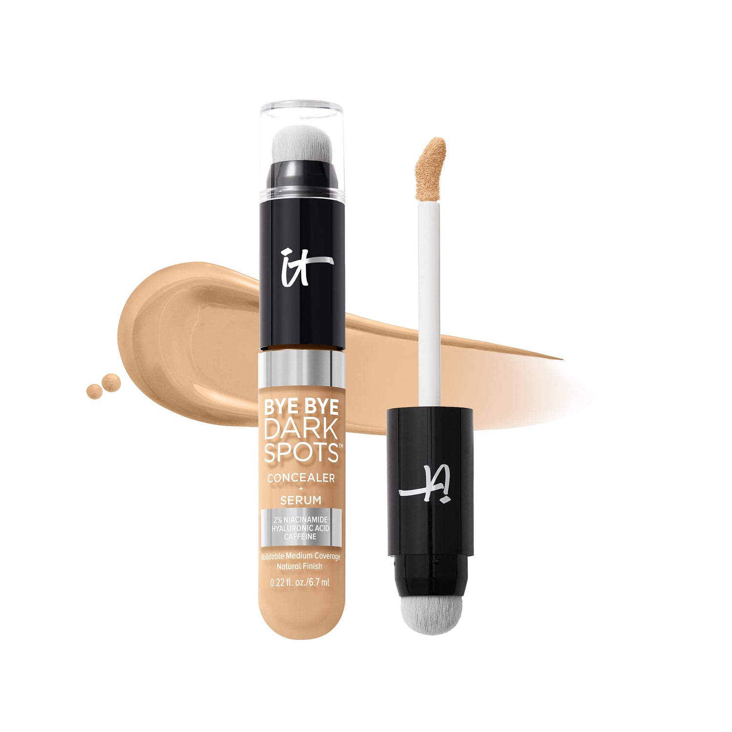 IT Cosmetics Bye Bye Dark Spots Concealer + Brightening Serum – 2% Niacinamide, Hyaluronic Acid &amp; Caffeine - Medium Coverage, Natural Finish, All Skin Types - 0.22 fl oz