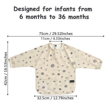 PewinGo Weaning Bib with Long Sleeves &amp; BLW, Soft and Skin-Friendly Material, Coverall Bibs for Baby Feeding, Waterproof and Easy to Clean &amp; Machine Washable, for Baby Infant Toddlers (Pink)