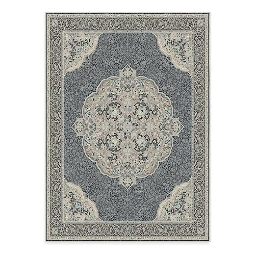 RUGGABLE Disney Traditional Mickey Mouse Washable Rug - Perfect Area Rug for Nursery Playroom Kids Room - Pet &amp; Child Friendly - Stain &amp; Water Resistant - Damask Grey 3&