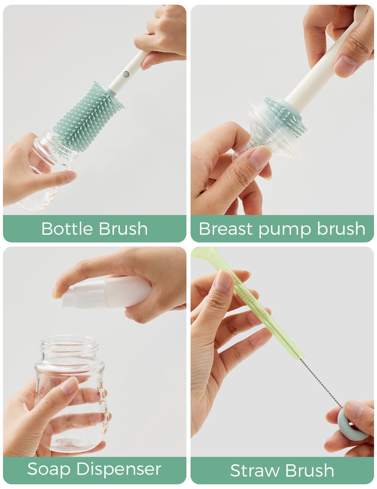 Momcozy Bottle Brush Kit, Innovative Push-Press Design for Better Cleaning - Baby Bottle Cleaner Brush for Baby Bottle, Breast Pumps, Nipples, and More - Can Generate Foam for Better Cleaning, Pink