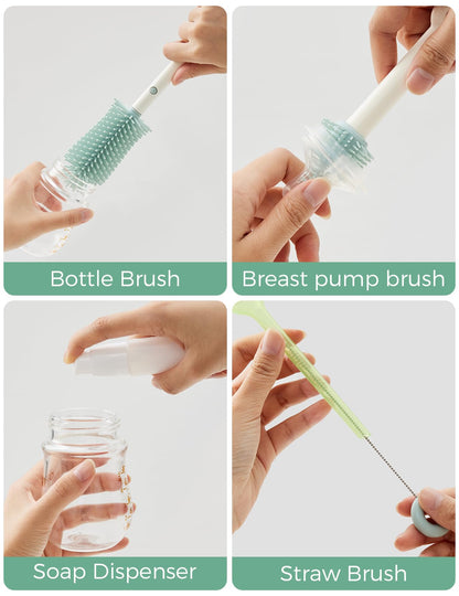 Momcozy Bottle Brush Kit, Innovative Push-Press Design for Better Cleaning - Baby Bottle Cleaner Brush for Baby Bottle, Breast Pumps, Nipples, and More - Can Generate Foam for Better Cleaning, Pink