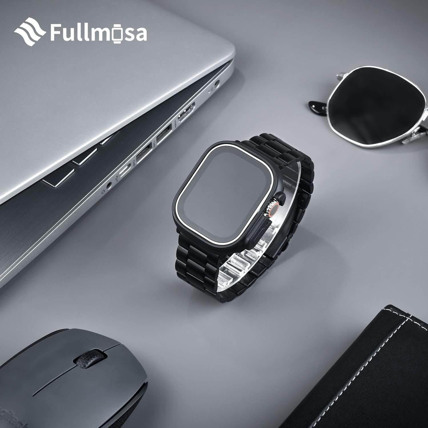 Fullmosa Compatible with Apple Watch Band 49mm 45mm 44mm 42mm 41mm 40mm 38mm, Stainless Steel iWatch Band with Case Compatible for Apple Watch Ultra 2 Ultra Series 10 9 8 7 6 5 4 3 2 1&amp;iWatch SE