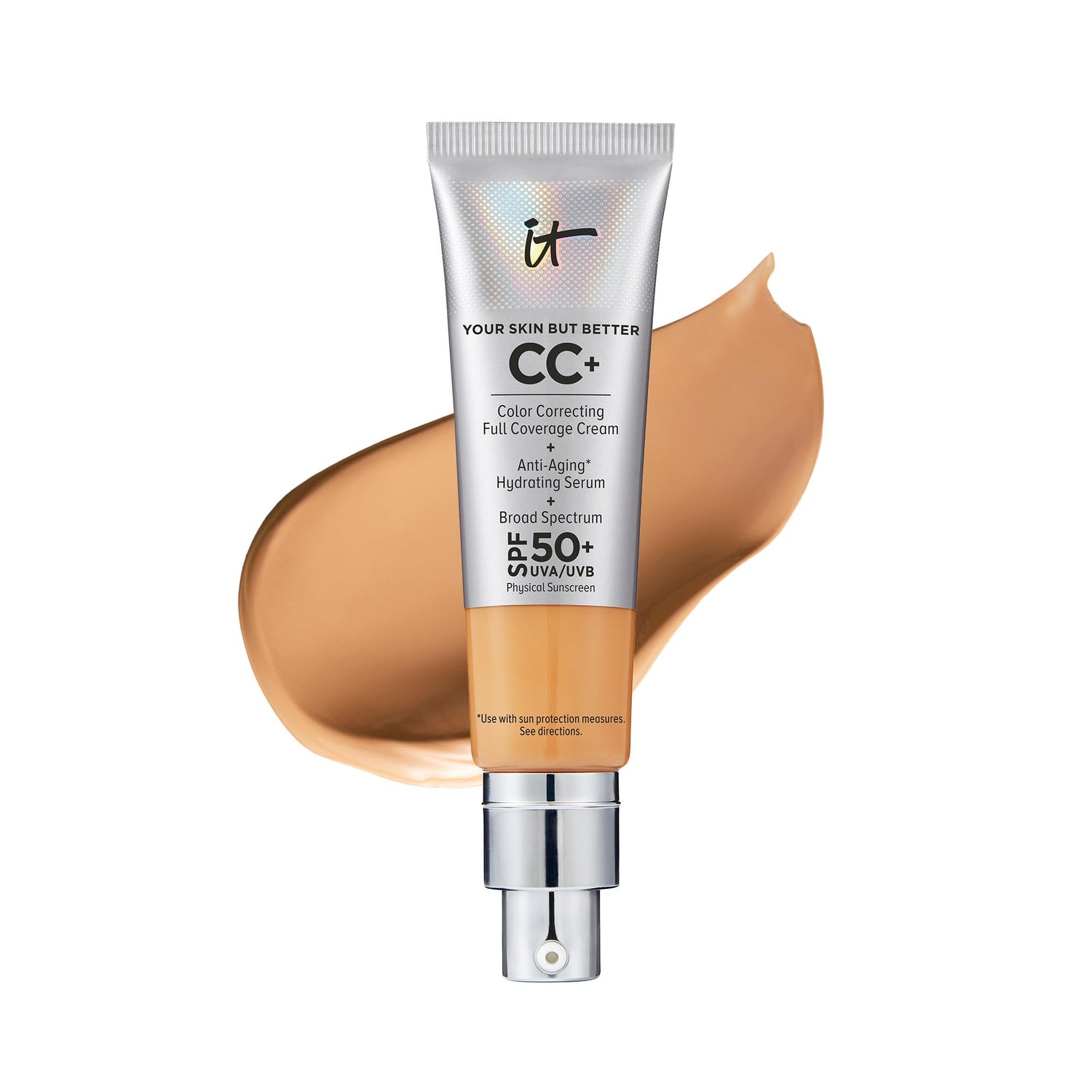 IT Cosmetics Your Skin But Better CC+ Cream - Color Correcting Cream, Full-Coverage Foundation, Hydrating Serum &amp; SPF 50+ Sunscreen - Natural Finish - 1.08 fl oz