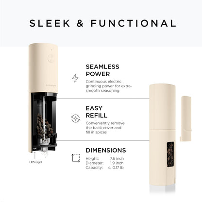 LARS NYSØM Electric Salt and Pepper Grinder Set I Automatic Salt and Pepper Mills with Adjustable Ceramic Grinder I USB Rechargeable Electric Spice Grinder Set (Almond Beige)