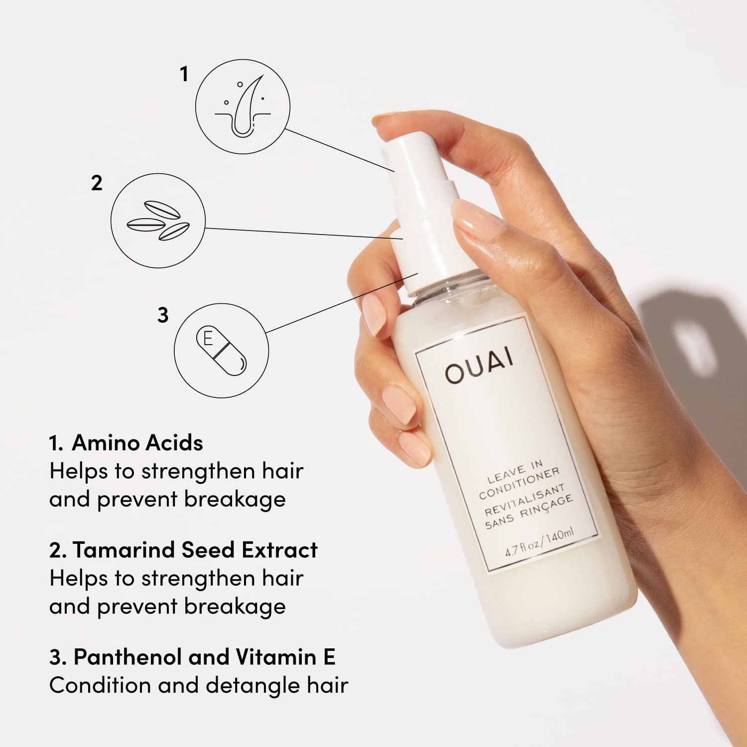 OUAI Leave In Conditioner &amp; Heat Protectant Spray - Prime Hair for Style, Smooth Flyaways, Add Shine and Use as Detangling Spray - No Parabens, Sulfates or Phthalates (4.7 oz)