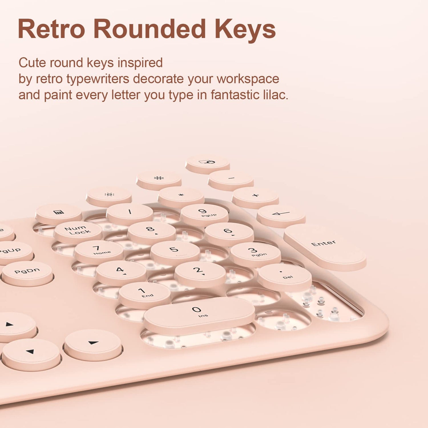 Wireless Keyboard and Mouse, XTREMTEC Cute Keyboard Retro Round Keycap - 2.4GHz Ultra-Slim Quiet Aesthetic Keyboard for Mac Computer Laptop PC Desktops (Rosegold)