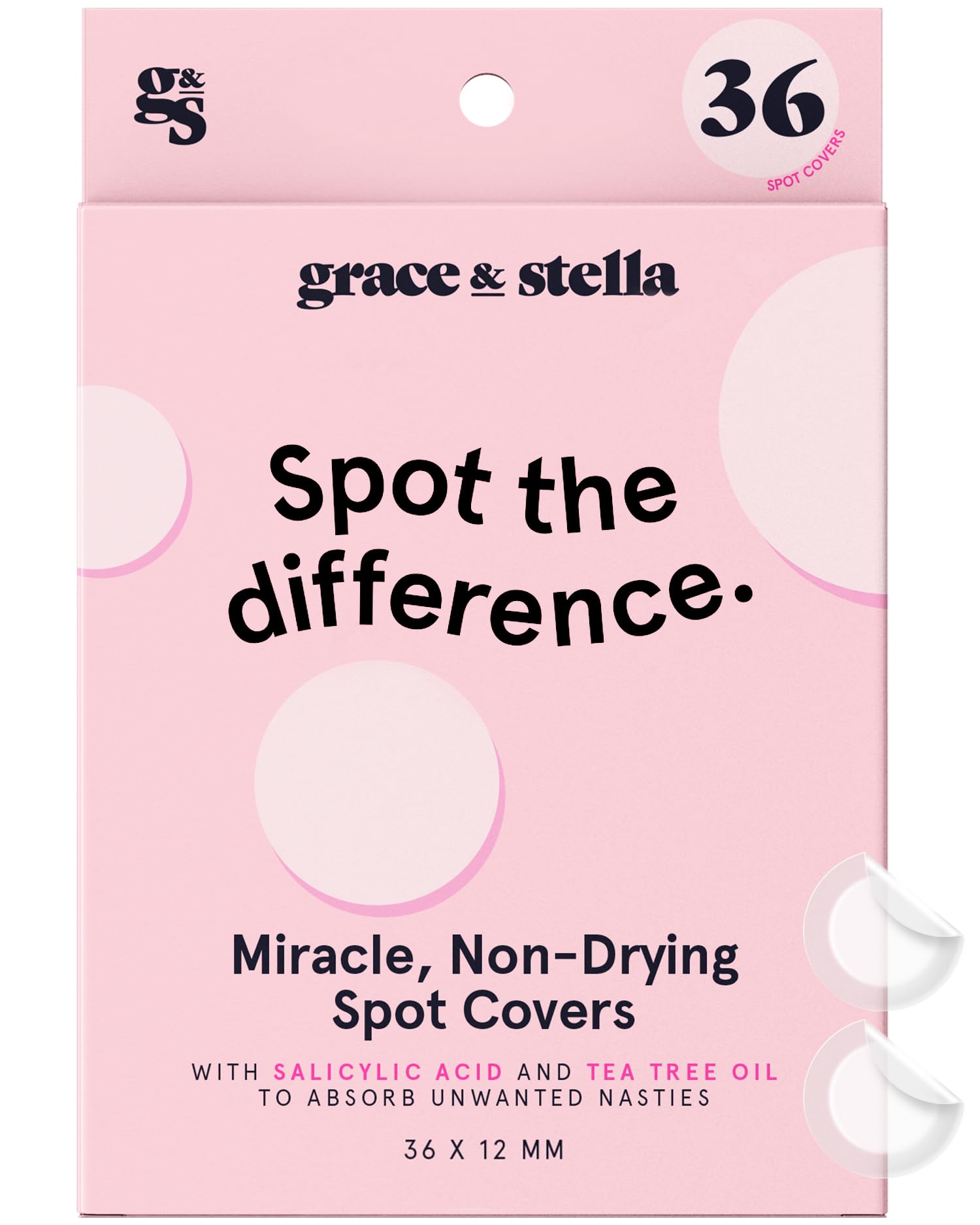 grace &amp; stella Pimple Patches For Face (Round, 36 Count) - Hydrocolloid Acne Patches for Face - Dermatologist Tested, Vegan, Cruelty-Free