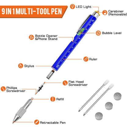 Gifts for Men, Stocking Stuffers for Adults Men, Fathers Day Dad Gifts from Daughter Son Wife, 9 in 1 Multitool Pen, Tools Gadgets for Men, Birthday Christmas White Elephant Gifts for Grandpa Husband