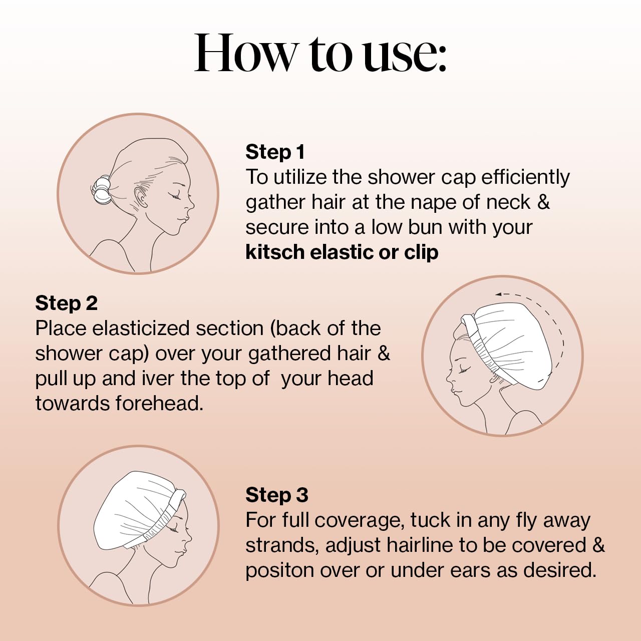 Kitsch Luxury Shower Cap for Women - Reusable Shower Cap for Long Hair with Non Slip Silicon Grip | Waterproof Hair Cap for Shower with One Size Fits Most | Stylish Hair Cover for Shower (Blush Dot)