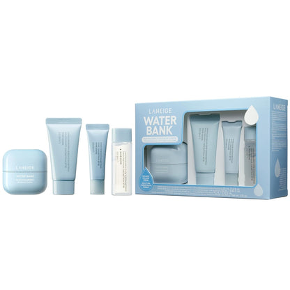 LANEIGE Water Bank Blue Hyaluronic Hydration Set: Hydrate, Nourish, Full Sized Cream Moisturizer, Travel Sized Eye Cream, Toner, Cleanser