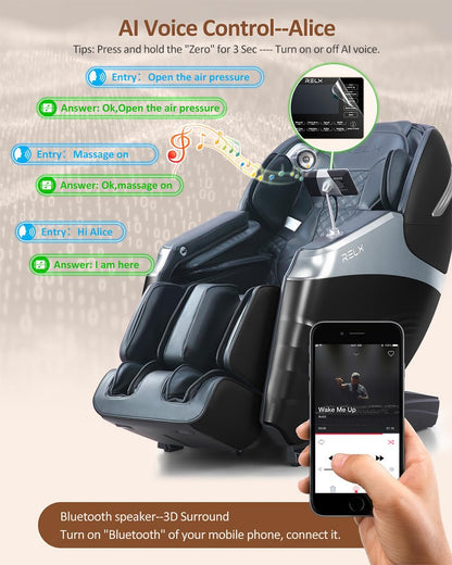 RELX Massage Chair Full Body Zero Gravity SL-Track Shiatsu Massage Chair, 12 Modes, Airbag Massage, with Yoga Stretch, Foot Massage, AI Control (Cream)