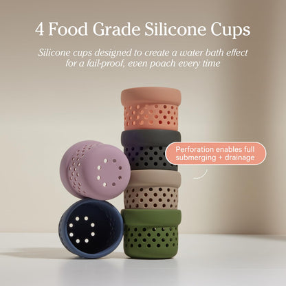 Our Place Silicone Egg Poacher Add-On - Easy-Use Poaching Set | Fail-Proof Water Bath Design | Includes Sturdy Nylon Platter &amp; Perforated Cups | BPA-Free, Dishwasher Safe | Blue Salt