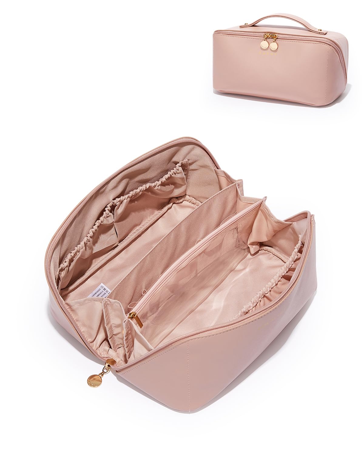 EACHY Travel Makeup Bag,Large Capacity Cosmetic Bags for Women,Waterproof Portable Pouch Open Flat Toiletry Bag Make up Organizer with Divider and Handle